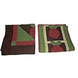 Quilt Table Runner Apples Country Wall Hanging Handmade Burgundy Green Quilted